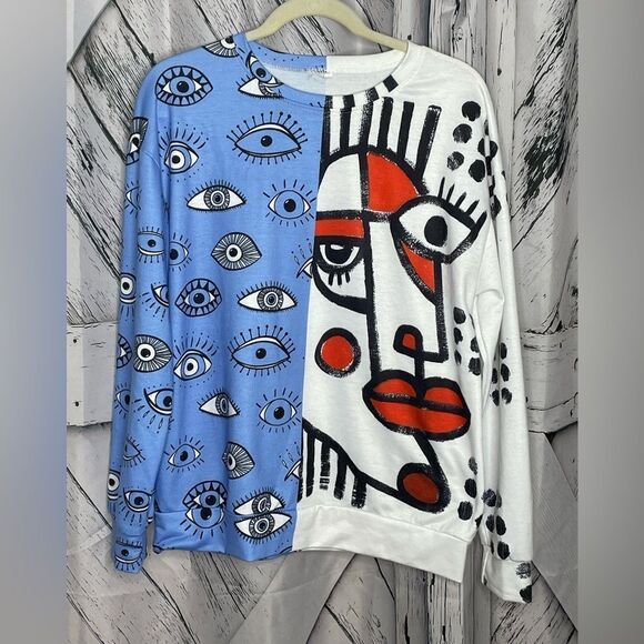 Oversized sweatshirt with abstract face M - Picture 1 of 4